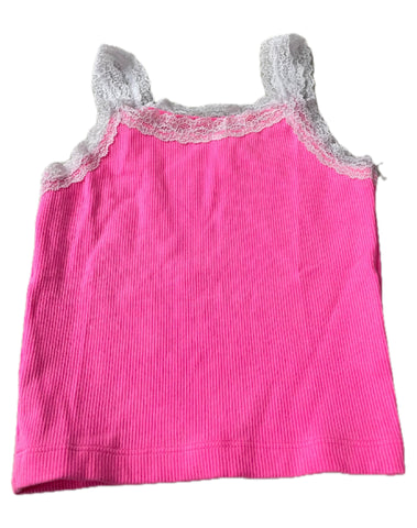 Flowers By Zoe Neon Pink Tank With White Lace Trim