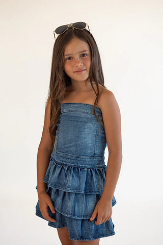 Flowers By Zoe Denim Ruffle Tubetop Dress