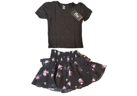 Flowers By Zoe Black Pink Chiffon Floral Ruffle Skirt