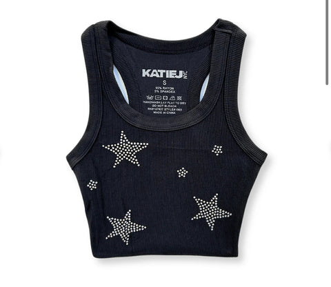 Katie J Tween Livi Crop Black Tank With stars