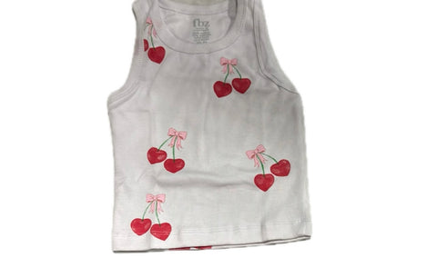 Flowers By Zoe White Ribbed Tank With Cherries 🍒