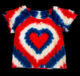 Erge Clothing Tie Dye Ruffle Top Red/White/Blue With Heart