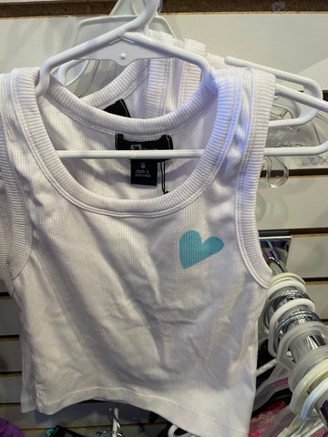 Flowers By Zoe Aqua Mesh Shorts Or White Ribbed Tank With Aqua Heart