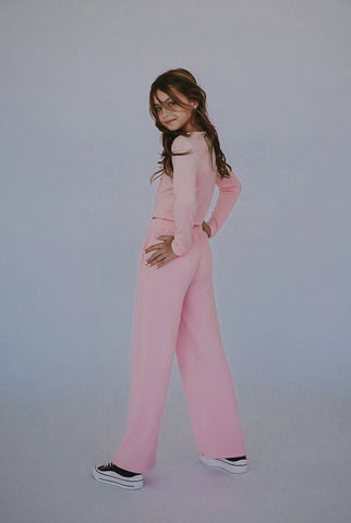 Flowers By Zoe Pink Hacci Button Down Pant Or Cardigan