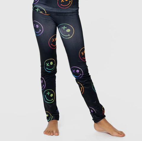 Malibu Sugar Black w/Ombre Happy Faces Print Leggings