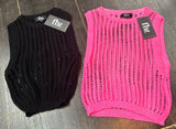 Flowers By Zoe Cotton Open Knit Vest Pink Or Black
