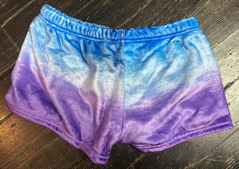 Penelope Wildberry Water Dye Blue Purple Fuzzy Shorts