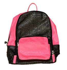 Bari Lynn Black Neon Pink Crinkle Backpack