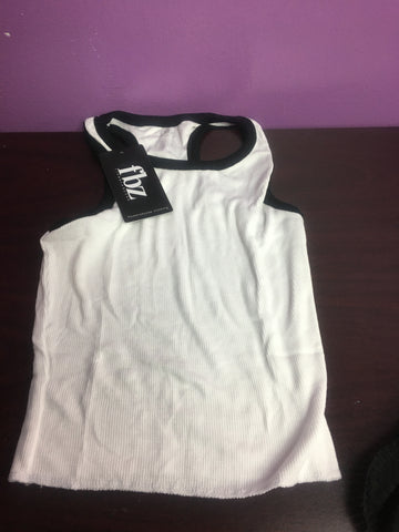 Flowers By Zoe White Ribbed Tank With Black Trim