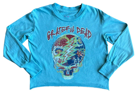 Rowdy Sprout Blue Long Sleeve Grateful Dead Orgranic Not Quite Crop T-shirt