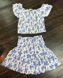 Flowers By Zoe Blue/White Floral Top Or Skirt