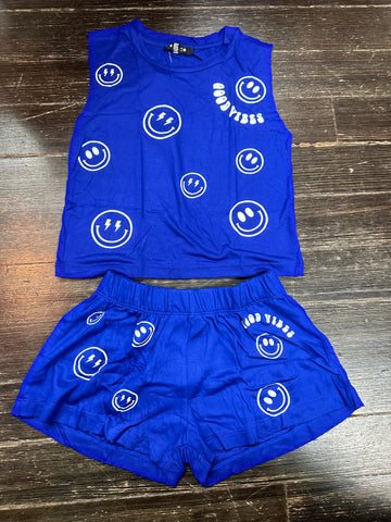 Flowers By Zoe Smiley Good Vibes Royal Blue Top Or Short