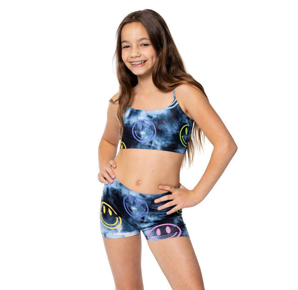 Malibu Sugar Blue Tie Dye Smiley Face Cami Sports Bra | Glamour Girlz ...