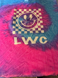 Custom Camp Fluorescent Pink & Blue Tie Dye Camp Checkerboard T-Shirt