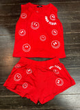 Flowers By Zoe Good Vibes Smiley Red Top Or Shorts