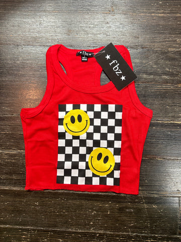 Flowers By Zoe Red Ribbed Checkerboard Tank
