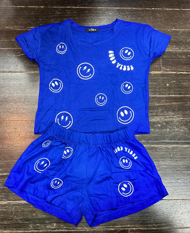 Flowers By Zoe Smiley Good Vibes Royal Blue Top Or Short