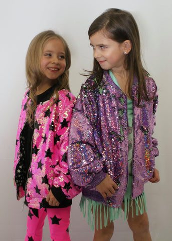 Designs by Frannie Purple Unicorn Sequins Bomber Jacket