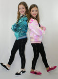 Designs by Frannie Turquoise Lightning Bolt Sequins Bomber Jacket