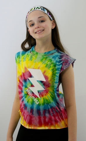 Custom Camp Tie Dye Lightning Bolt Distressed Muscle Tank