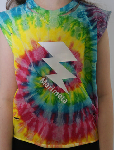 Custom Camp Tie Dye Lightning Bolt Distressed Muscle Tank