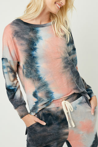 Hayden Los Angeles Women's Charcoal Mix Tie Dye Drop Shoulder Sweatshirt