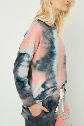 Hayden Los Angeles Women's Charcoal Mix Tie Dye Drop Shoulder Sweatshirt