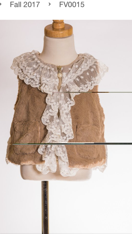 ML Kids Eyelet Back Ruffle Lace Fuzzy Vest