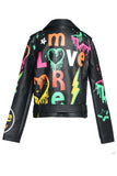 Hannah Banana Sara Sara Printed Moto Faux Leather Jacket