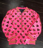 Designs by Frannie Pink Hearts Sequins Bomber Jacket
