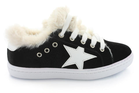 Fur Star Lace Sneaker Black Velvet Shoes