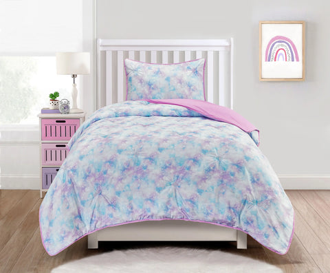 Twin Gathered Galaxy Quilt Comforter Set