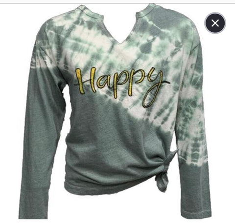 Vintage Havana Green Tie Dye Happy Long Sleeve Top