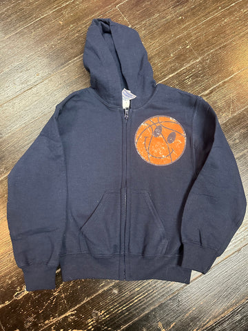 Distressed Smiley Basketball Navy Zip Up Hoodie