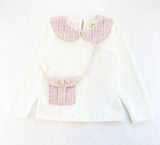 White & Pink Tweed Mix Top W/Purse or Button Front Tweed Skirt