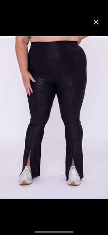 Mono B Curvy Foil Printed Front Slit High-Waisted Leggings