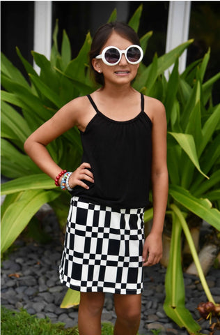 Area Code 407 Black Rouched Cami Top or Black & White Moderne Pencil Skirt