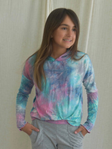 Area Code 407 Pink And Green Tie Dye Rib Hoodie