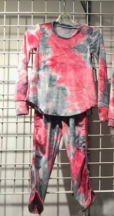 Erge Velvet Pink/Gray Tie Dye Long Sleeve Shirt or Joggers