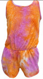 Erge Pink Orange Tie Dye Ribbed Romper