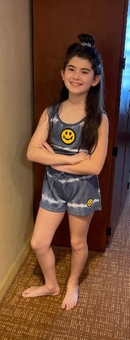 Area Code 407 Denim Blue Yellow Smiley Tank Top or Shorts
