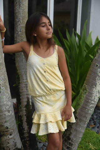 Area Code 407 Yellow Tie Dye Eyelet Cami With Buttons or 2 Tier Eyelet Skirt