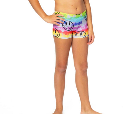 Malibu Sugar Rainbow Tie Dye Smiley Face Printed Boy Shorts