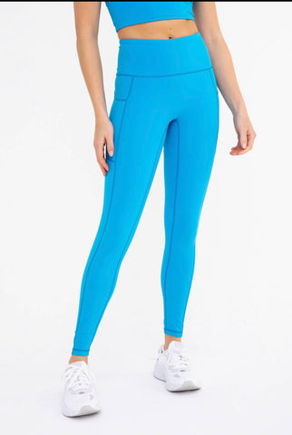 Mono B Turquoise No Seam Front High Waisted Leggings