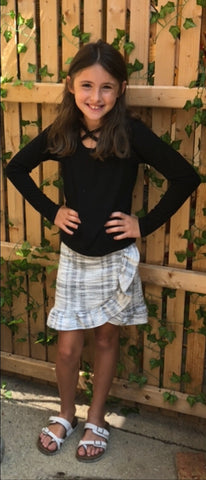 Area Code 407 Coco Ruffle Tweed Skirt or Long Sleeve Black Cross Cross Long Sleeve Shirt