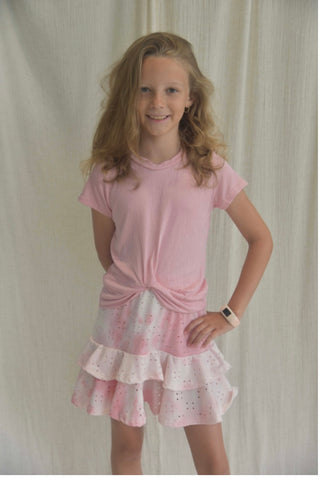 Area Code 407 Light Pink SS Knot Top or Tie Dye Eyelet 2 Tier Skirt