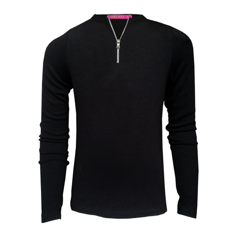 Me.N.U Black Zip Long Sleeve Rib Top