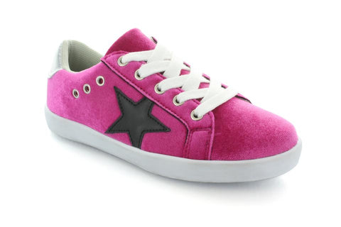 Magenta Velvet Star Lace Sneaker Shoes