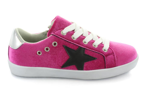 Magenta Velvet Star Lace Sneaker Shoes