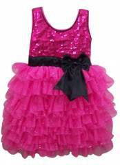 Popatu Hot Pink Sequin Dress with Black Bow Petti Dress